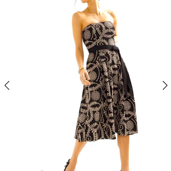 White House Black Market Black & Nude Strapless Embroidered MIDI Dress 10 NWT - Picture 3 of 11